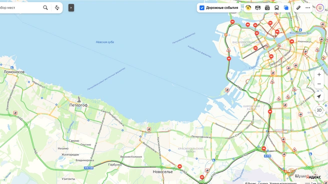 В Петербурге перекрыли ЗСД, на юге стоит КАД | Источник: «Яндекс.Карты»