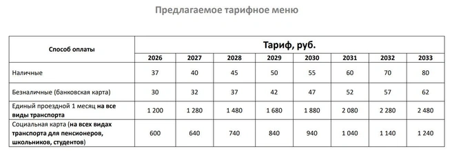 Предлагаемое тарифное меню до 2033 года | Источник: Научно-исследовательская работа НИИАТ / портал госзакупок