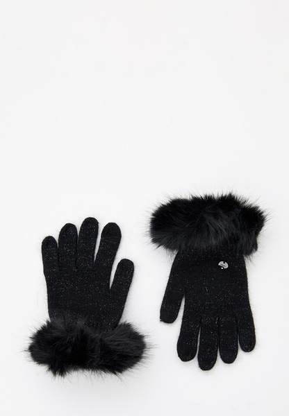 Черные перчатки с искусственным мехом