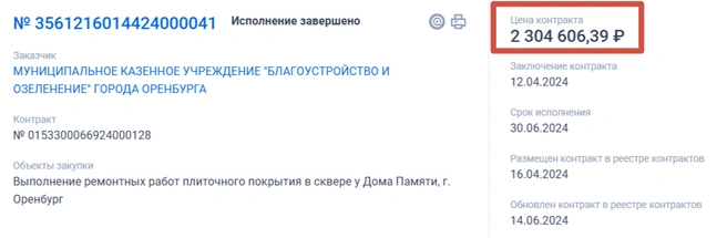 Тот самый контракт на ремонт плитки | Источник: «Госзакупки»