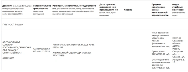 Исполнительный лист опубликован на официальном сайте ФССП России | Источник: ФССП России