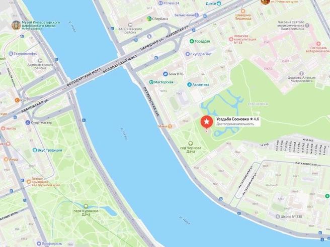 Расположение усадьбы Чернова на карте Невского района | Источник: «Яндекс карты»