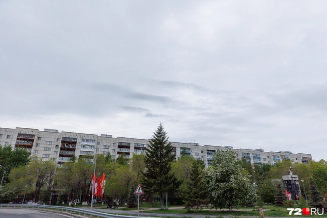 Длина дома на Олимпийской&nbsp;— 475 метров. В нем 18 подъездов, 630 квартир. И да, даже издалека эта девятиэтажка не вмещается в кадр целиком | Источник: Ирина Шарова / 72.RU