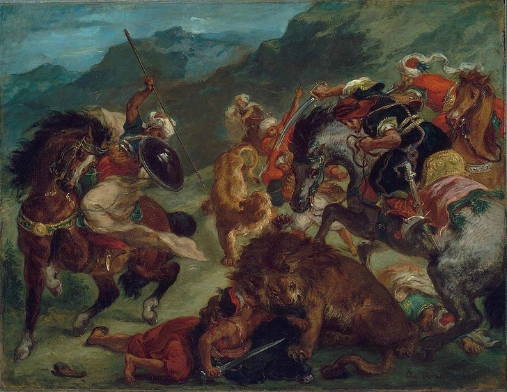 Эжен Делакруа. «Охота на львов». 1858. Музей изобразительных искусств, Бостон. | Источник: wikimedia