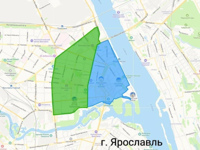 В Ярославле платные зоны отмечены синим цветом, бесплатные — зелёным | Источник: Михаил Евраев / Telegram