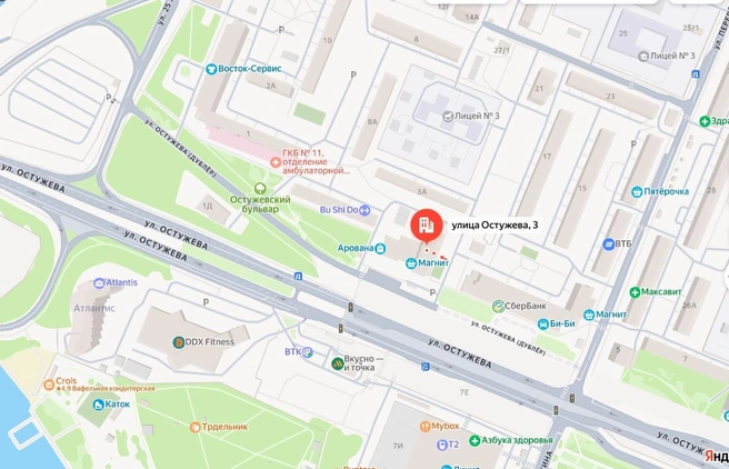 Объезжать перекрытый участок водителям предлагают у дома № 3 по улице Остужева | Источник: yandex.ru/maps