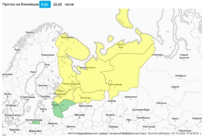 Петербург: ветер до 20 м/с и желтый уровень опасности
