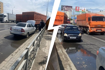Зерновоз снес прицепом три машины на Второй Продольной