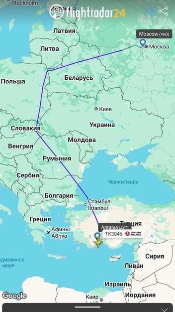 Самолет уже близко к Москве | Источник: Flightradar