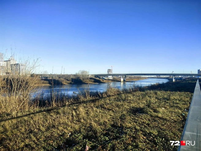 Вид с набережной на бывший Совмещенный мост. К реке не пройти&nbsp;— установлен высокий забор. К слову об ограничителях&nbsp;— их тут очень много | Источник: Павел Красоткин / 72.RU