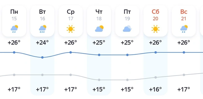 Большинство дней будут пасмурными | Источник: yandex.ru/pogoda