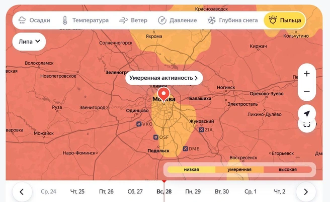 Карта окрасится в красный | Источник: «Яндекс. Погода»