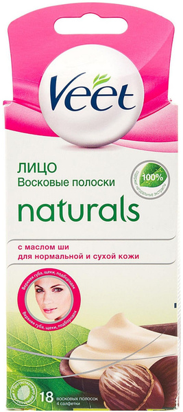 Veet Восковые полоски Naturals с маслом ши для лица для нормальной и сухой кожи