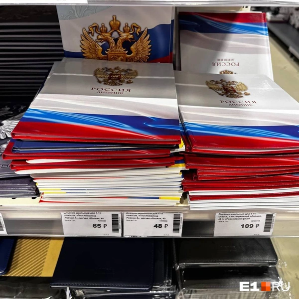 Куда же без дневников с флагом России | Источник: Софья Кузьмина / E1.RU
