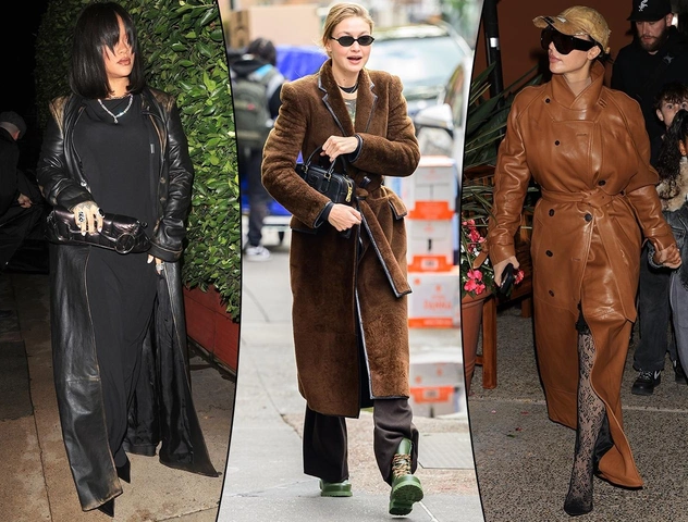 Рианна и Ким носят кожаные тренчи, Кунис и Хадид не изменяют пальто: 50 осенних образов звезд