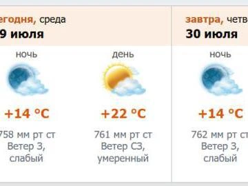 Скриншот прогноза погоды с метеослужбы