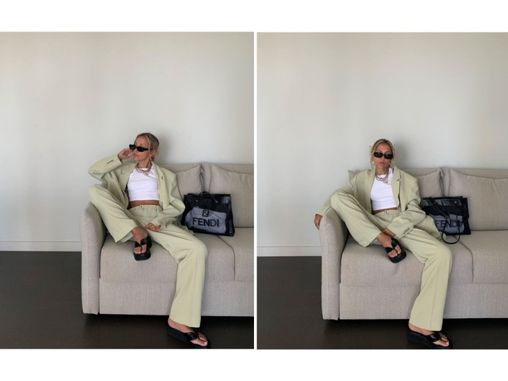 Брючный костюм фисташкового цвета — лучшая покупка лета 2020: доказывает стилист София Коэльо