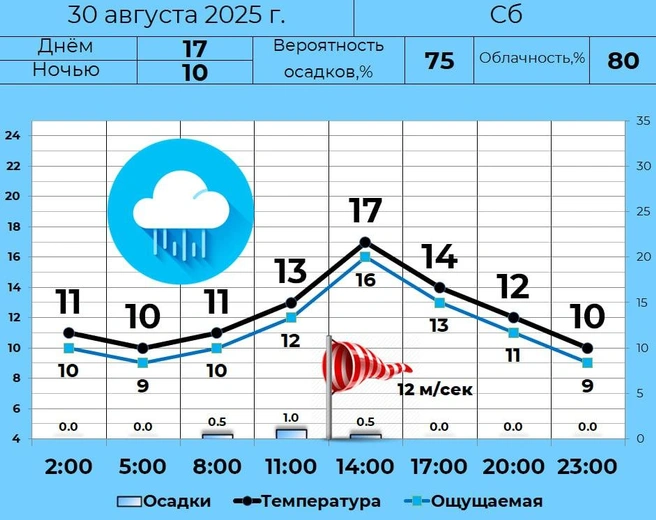 Днем температура воздуха будет всего 17 градусов | Источник: Погода 45 — погода в Кургане / Telegram