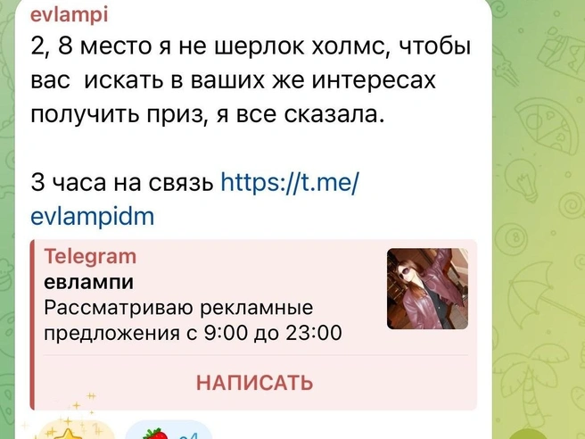 Блогер написала, что не собирается искать победителей | Источник: evlampi / Telegram