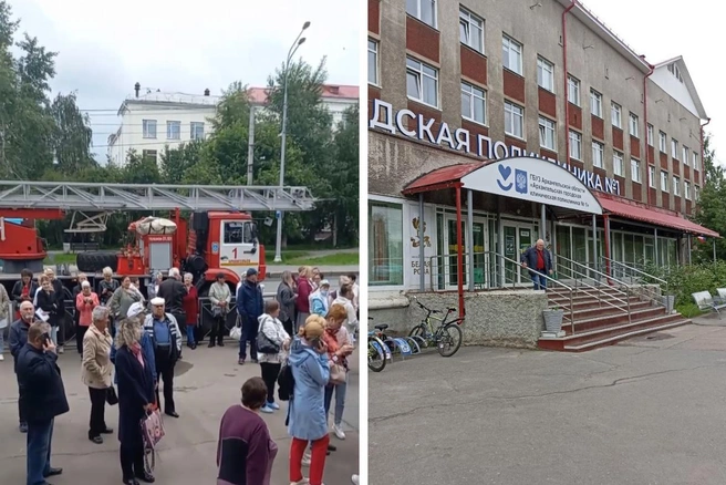 Возле поликлиники стояли эвакуированные посетители | Источник: Архангельск Без Цензуры 18+ / T.me, Иван Митюшёв / 29.RU