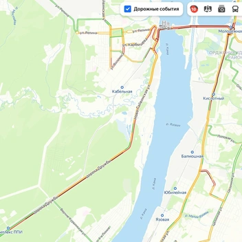 Основные дороги Орджоникидзевского района в навигаторах весь день красные и бордовые | Источник: «Яндекс.Карты»