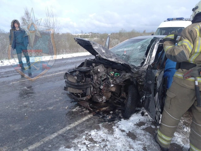 Toyota и KIA раскидало на мокрой от снега дороге у Старой Ладоги, есть пострадавший | Источник: Аварийно-спасательная служба Ленобласти