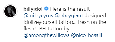 Билли Айдол показал новую татуировку Майли Сайрус