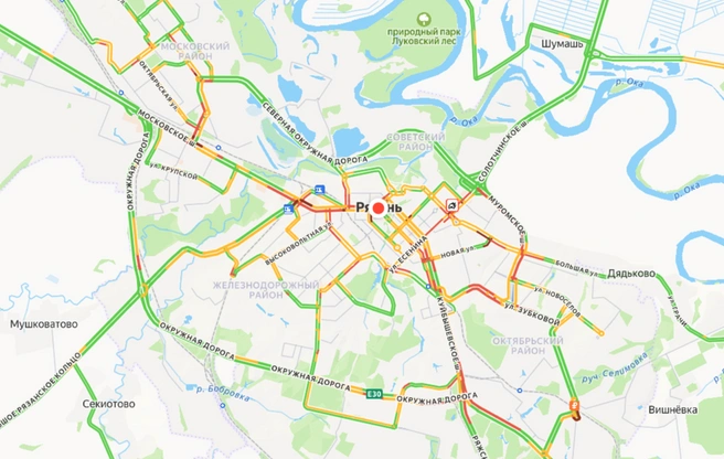Так выглядит Рязань под конец рабочего дня | Источник: yandex.ru/maps