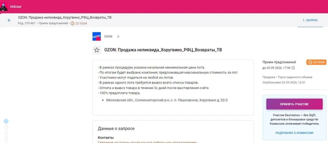 Общая розничная стоимость товаров в лоте составляла 156 тысяч рублей, суммарная стартовая цена лота — всего 19 тысяч рублей. | Источник: Скриншот с площадки Bidzaar