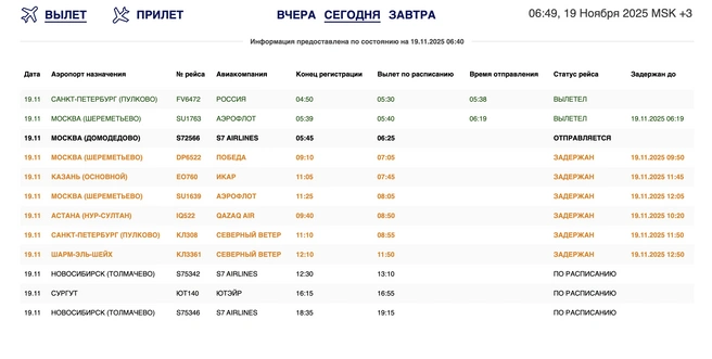 Задержаны шесть рейсов  | Источник: aeroomsk.ru