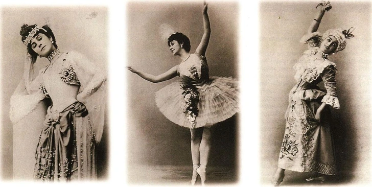 Слева: партия Ники в балете «Баядерка» Л. Минкуса. 1900 годПо центру: партия Нирити в балете «Талисман» Р. Дриго. 1898 годСправа: главная партия в балете «Камарго» Л. Минкуса. 1901 год | Источник: журнал «Вокруг света»