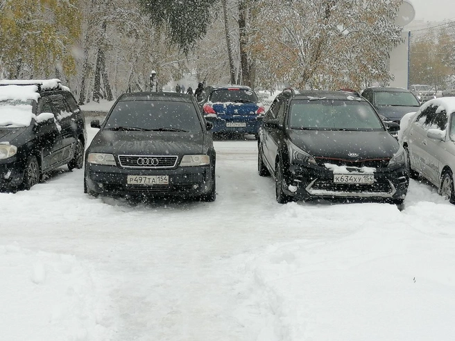 Стоит отдать автолюбителям должное: немного места для прохода пешеходов они все-таки оставили — самый минимум | Источник: читательница НГС