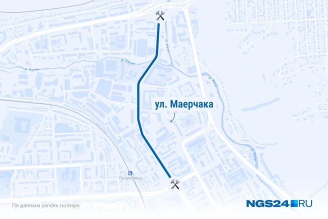 Ремонт на Маерчака | Источник: NGS24.RU / yandex.ru/maps