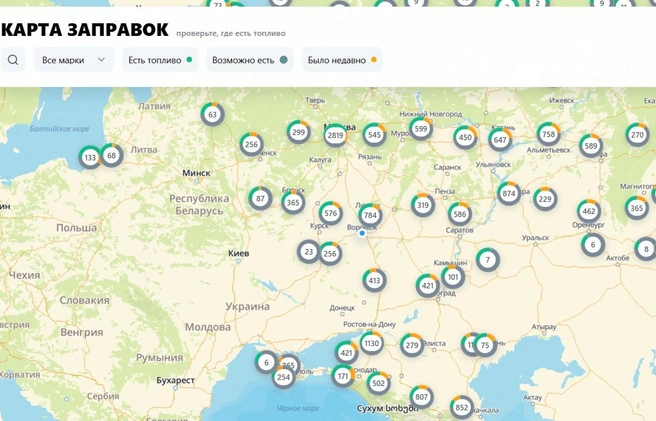 Процент заправок с наличием бензина до Воронежа немного выше, чем после | Источник: Sberazs