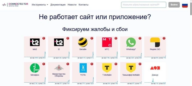 Сотовая связь в Москве дала сбой. Пользователи остались без интернета | Источник: скриншот сайта downdetector.su