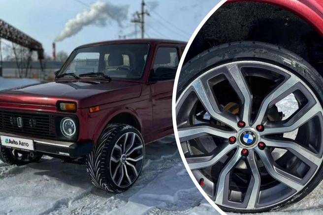 На фото видно, что диски «Нивы» с эмблемой BMW | Источник: Avito