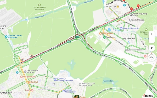 Участок, где произошло ДТП, отмечен бордовым цветом | Источник: Яндекс Карты 