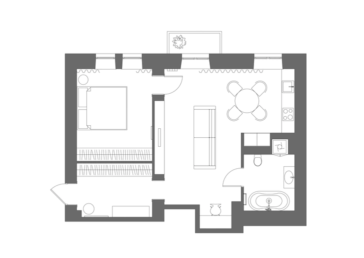 Квартира с камином в нейтральных оттенках 66 м²