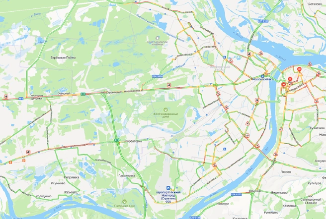 Серьезные пробки образовались в Нижнем Новгороде вечером 16 сентября | Источник: «Яндекс. Карты»