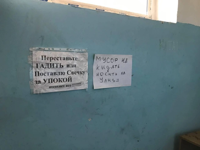 Подъезд не только замусорен, но и испачкан | Источник: Дмитрий Мамаев / NGS24.RU