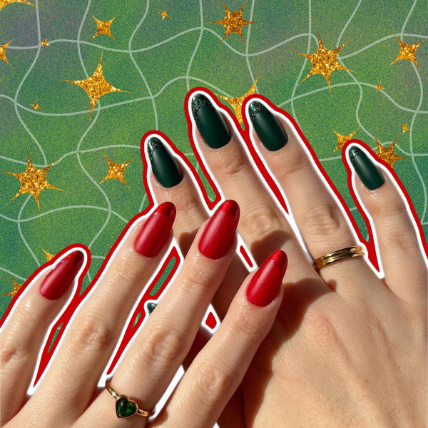 Матовый маникюр с блестящим френчем — идея модного дизайна ногтей на Новый год 2024