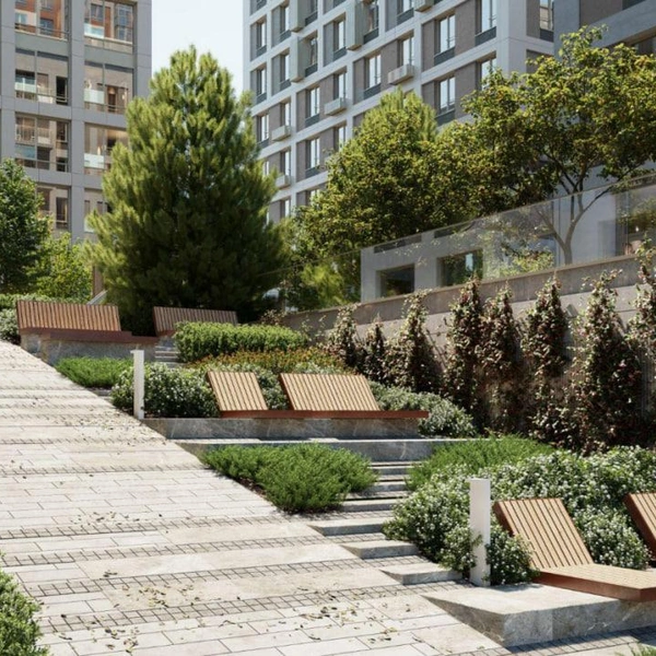 Обыграли проектировщики и пожарную рампу: рядом с ней придумали благоустроить место для отдыха | Источник: ГК «Брусника»