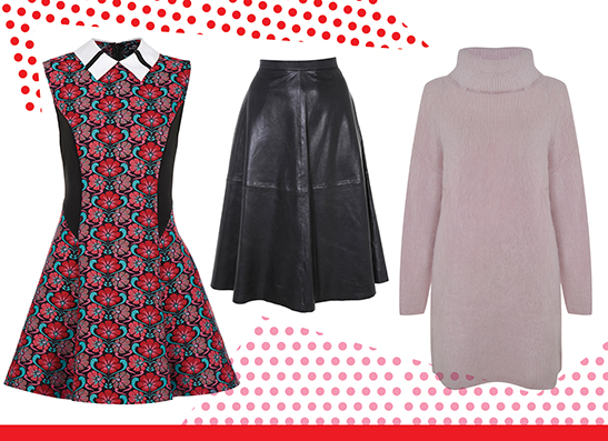 Платье, River Island; юбка, Topshop; пуловер, Topshop