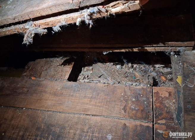Пол, вскрытый для обследования перекрытий | Источник: Анна Мотовилова / «Фонтанка.ру»