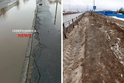 «Весь город утонул!»: снег и лужи в Архангельской области