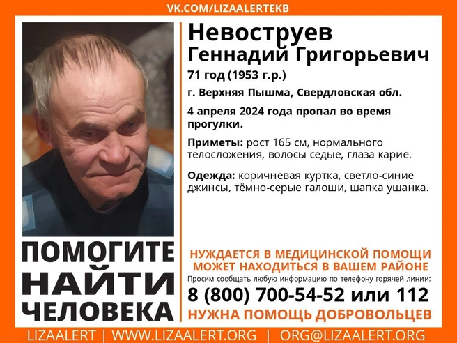Ориентировка на поиски пенсионера | Источник: «ЛизаАлерт»