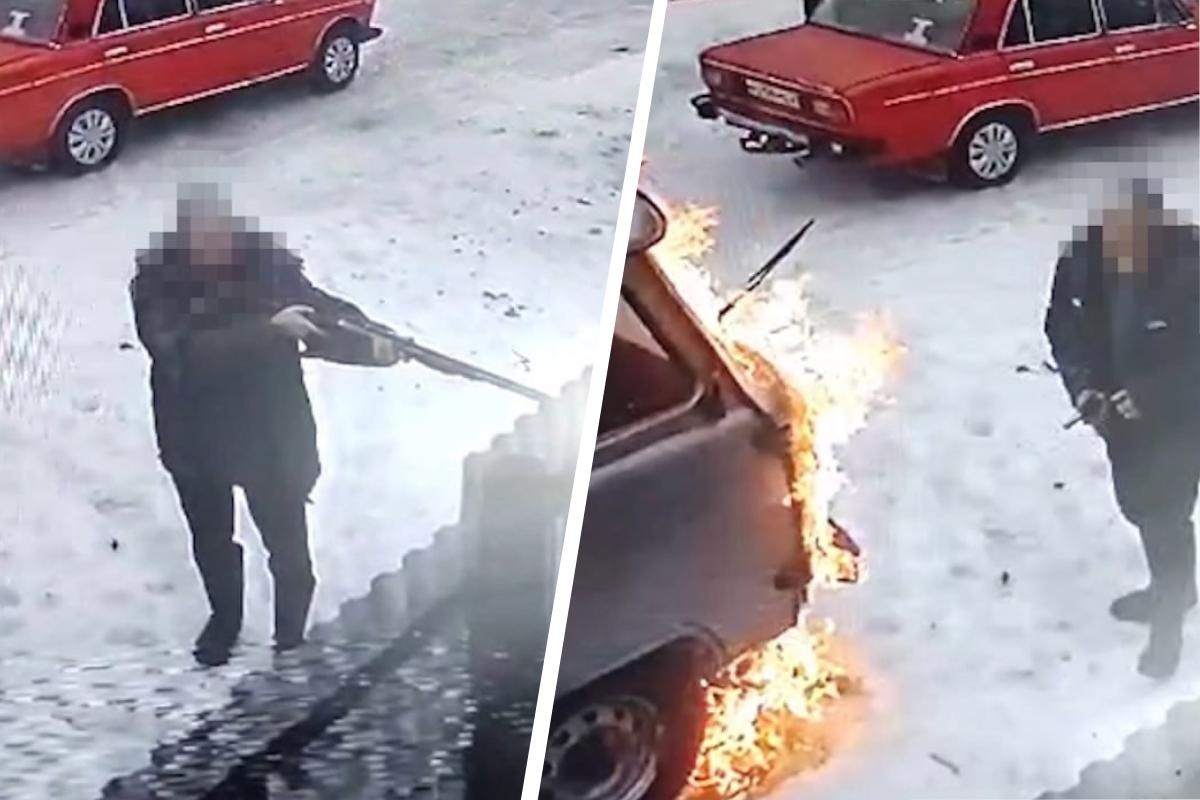 Охотник из Архангельской области выстрелил в человека и поджег несколько машин: его сняли на видео