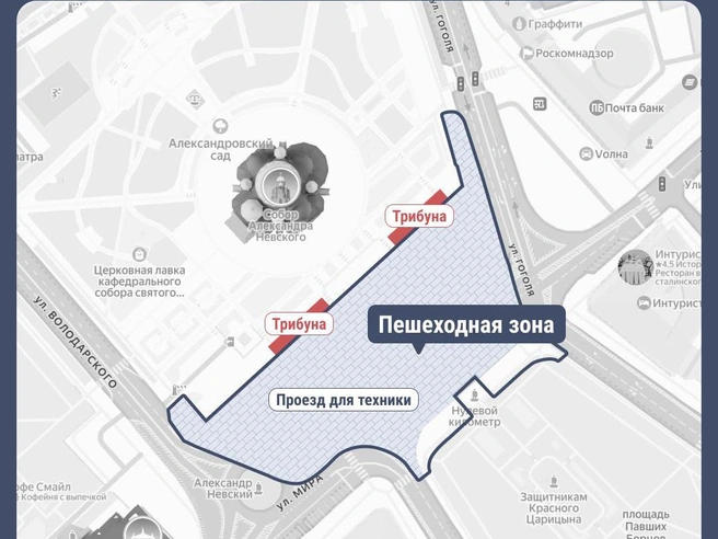 Автомобильная дорога, проходящая через площадь Павших Борцов, будет полностью преобразована в пешеходную зону. | Источник: Юрий Скулыбердин / V1.RU