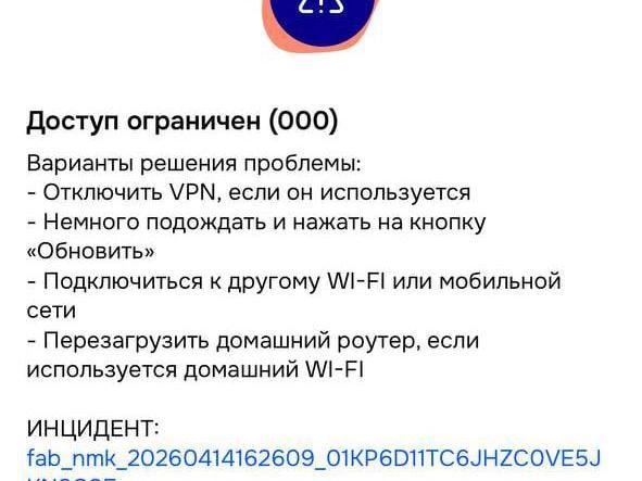 OZON не позволяет войти в приложение при активированном VPN | Источник: Ozon