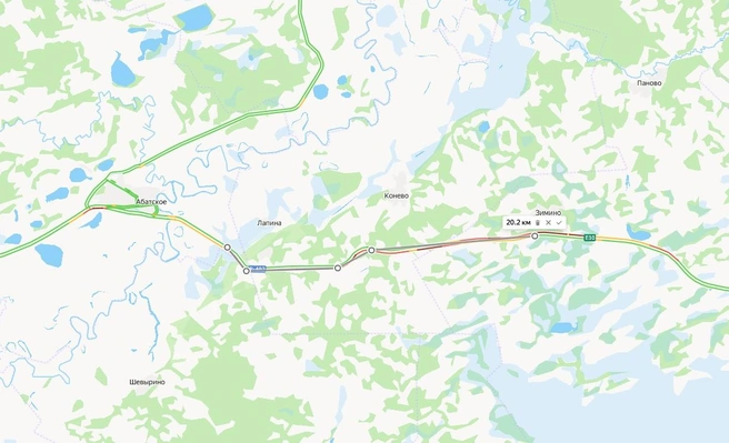 Отметили на карте: пробка длиной 20 километров в сторону Омска | Источник: «Яндекс Пробки»